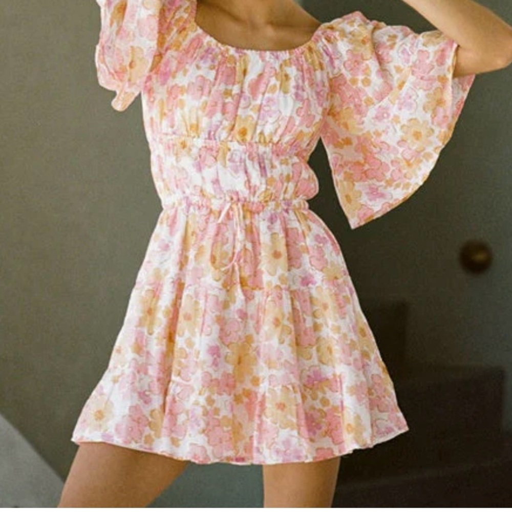 Floral Sabo Skirt Dress - Pink and Yellow